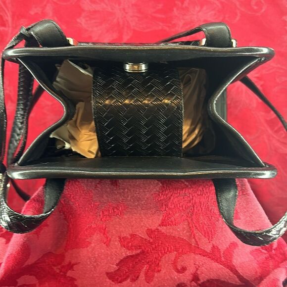 Vintage Brighton Black Leather Crossbody Messenger Bag Braided Pattern - Picture 8 of 15